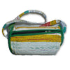 Small duffle bag recycled from waste plastic bags - White & Yellow Small Stitches with Green Border