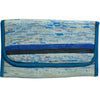 Clutch type purse recycled from waste plastic bags - blue white black stripes