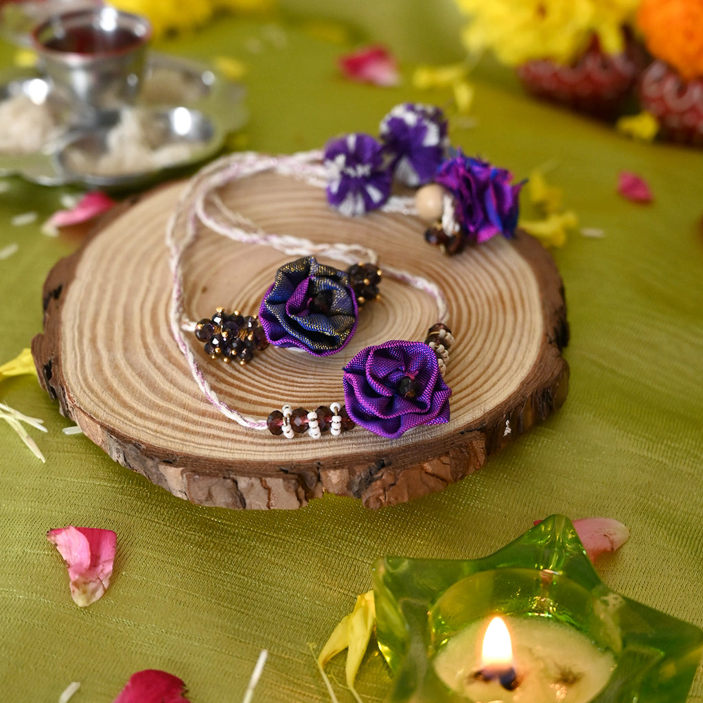 MORALFIBRE - PURPLE ROSE RAKHI FOR BHAIYA & BHABHI -  WITH A GIFT OF A TREE!
