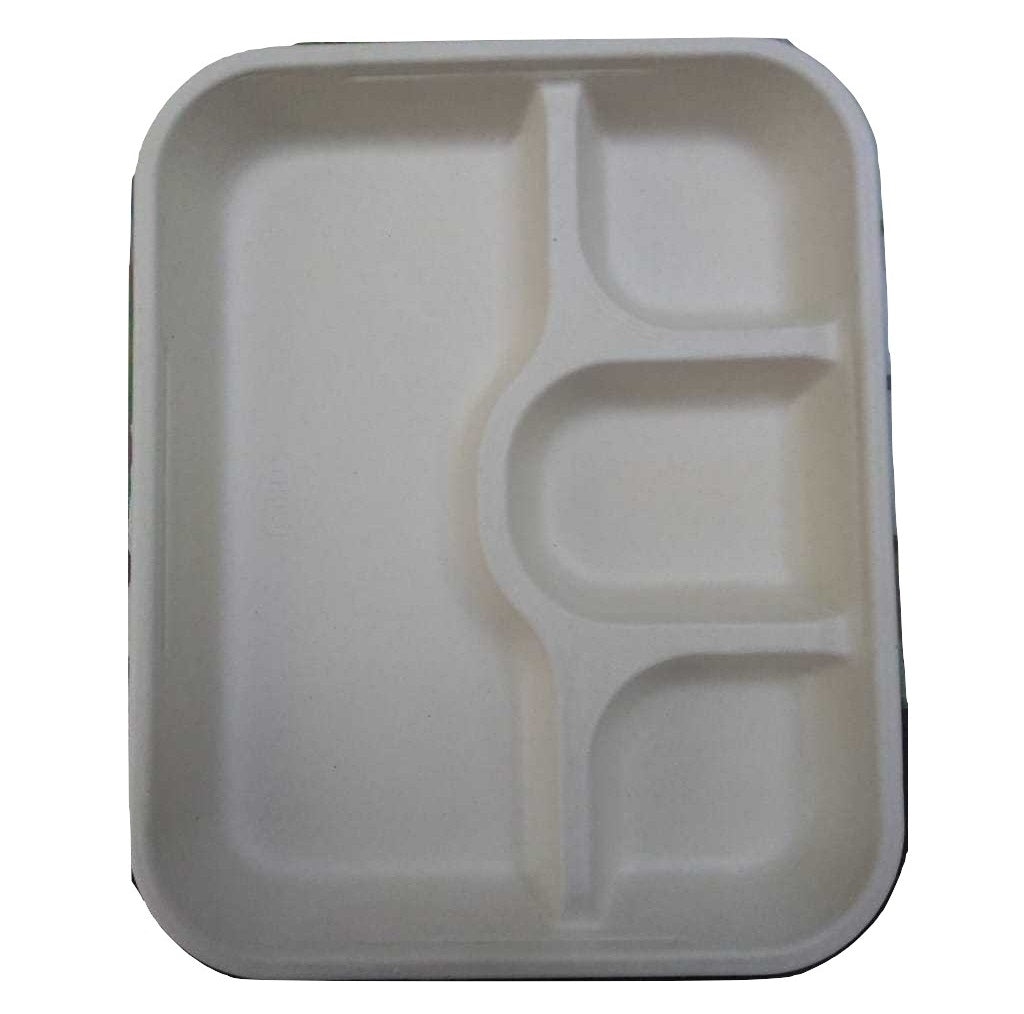 Biodegradable Compostable Sugarcane Bagasse rectangle Plate 4 compartments 12 x 10 (Set of 500)