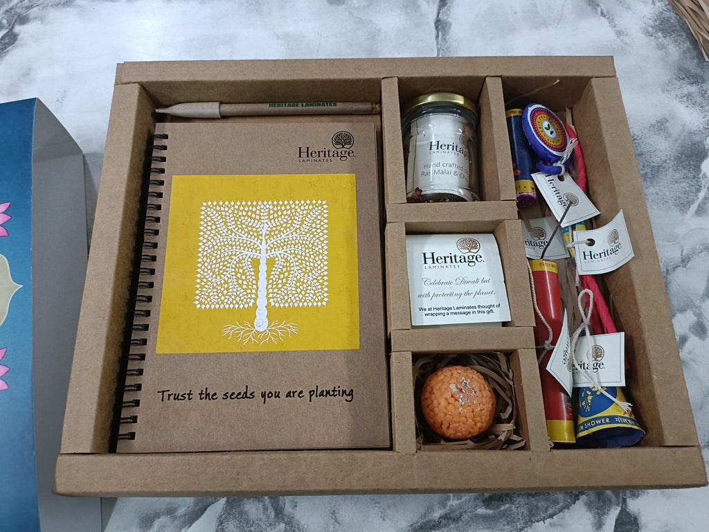 MOQ 500 Recycled Paper Gift Box - 290 mm x 229 mm x 60 mm - 5 section box with multicolour sleeve