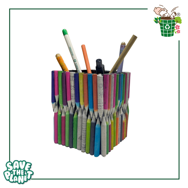 Beautiful PEN Stand (Square) made out of Waste Colour Pencils - Saving Land Pollution