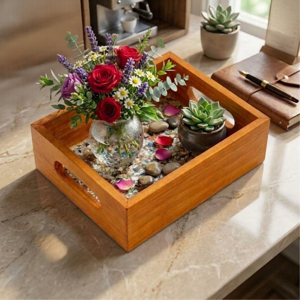 Recycled | Chipboard Serving Tray | Small | 1 Pc | 2 Handle Colours to Choose | Black & Brown