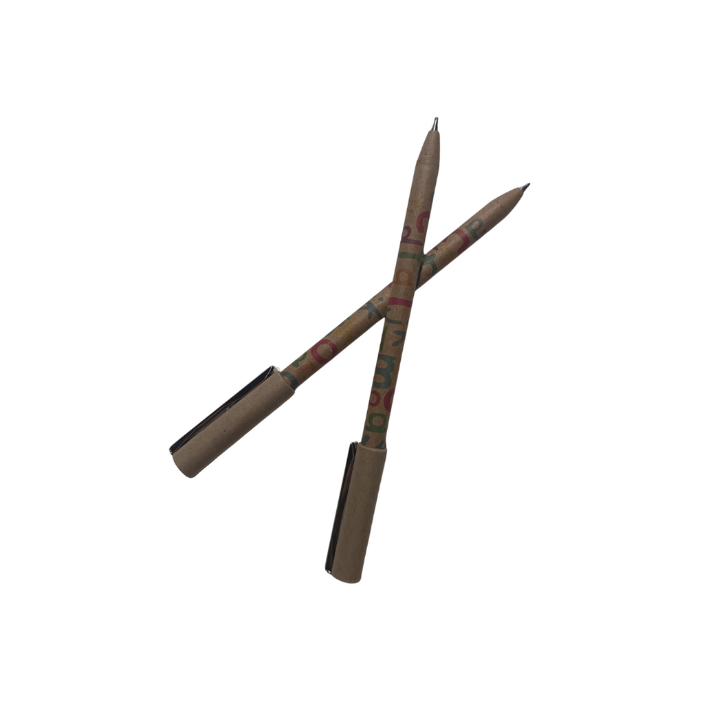 Write Green | Recycled Unbleached Brown Printed Paper Pen | Paper Grip | Metal Holder Cap | Pocket Use Friendly | Pack of 5