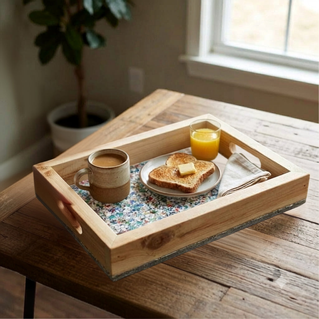 Recycled | Chipboard Serving Tray | Medium | 2 Colour Handle Options | Brown & Black