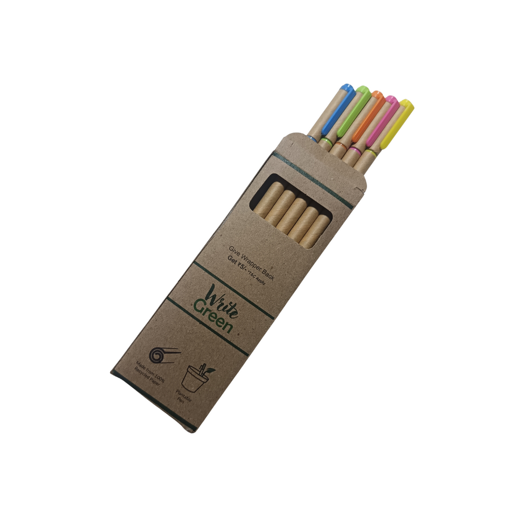 Write Green | Recycled Unbleached Brown Paper Pen | NSTC Adapter Grip | Recycled Plastic Clip Cap | Pack of 5