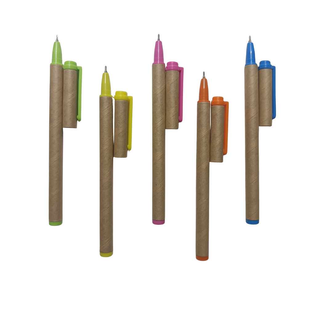 Write Green | Recycled Unbleached Brown Paper Pen | NSTC Adapter Grip | Recycled Plastic Clip Cap | Pack of 5