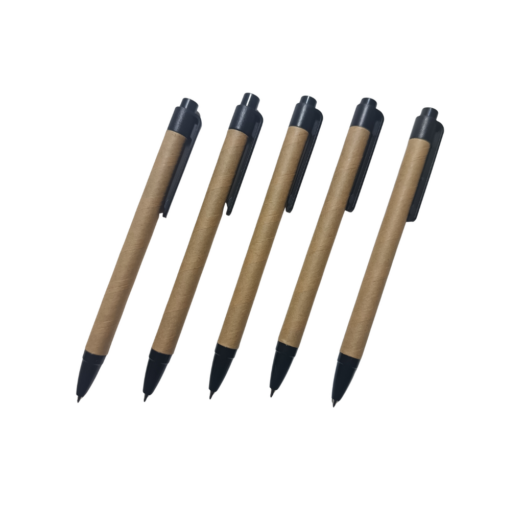Write Green | Recycled Brown Paper Pen | Push Clip | Reusable | Pack of 5