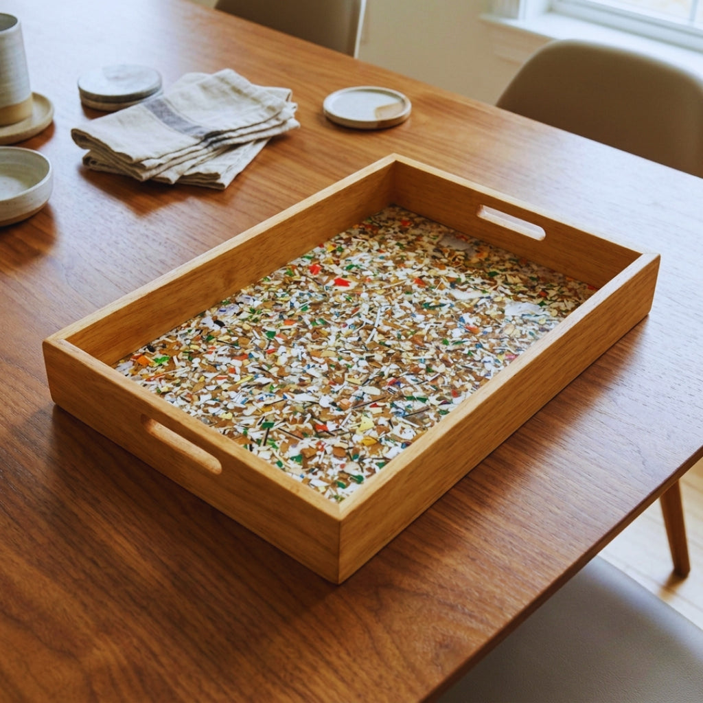 Recycled | Chipboard Serving Tray | Large | 2 Handle Colour Options | Black & Brown