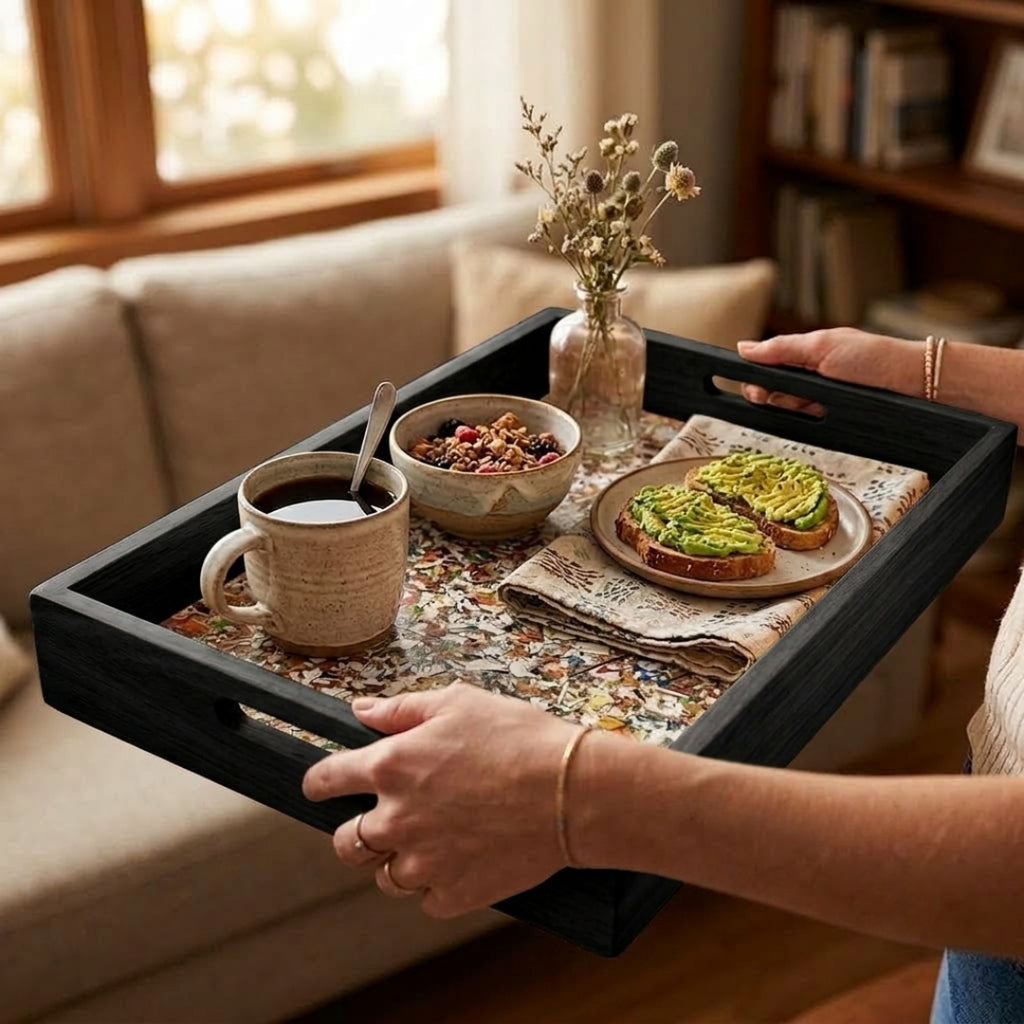 Recycled | Chipboard Serving Tray | Large | 2 Handle Colour Options | Black & Brown