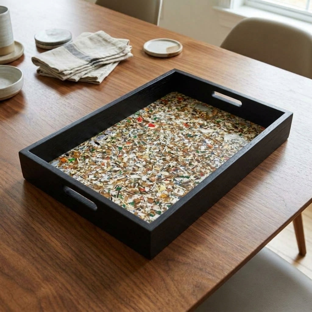 Recycled | Chipboard Serving Tray | Large | 2 Handle Colour Options | Black & Brown