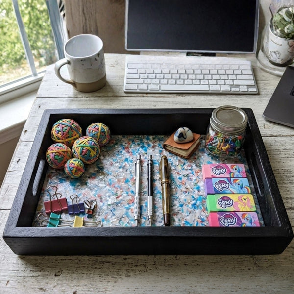Recycled | Chipboard Serving Tray | Medium | 2 Colour Handle Options | Brown & Black