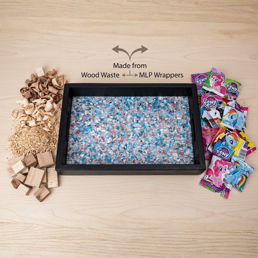 Recycled | Chipboard Serving Tray | Medium | 2 Colour Handle Options | Brown & Black