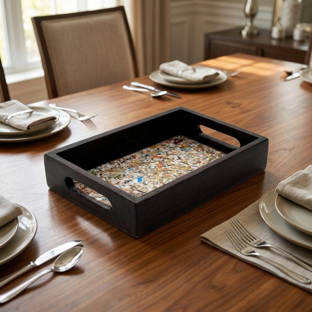 Recycled | Chipboard Serving Tray | Small | 1 Pc | 2 Handle Colours to Choose | Black & Brown
