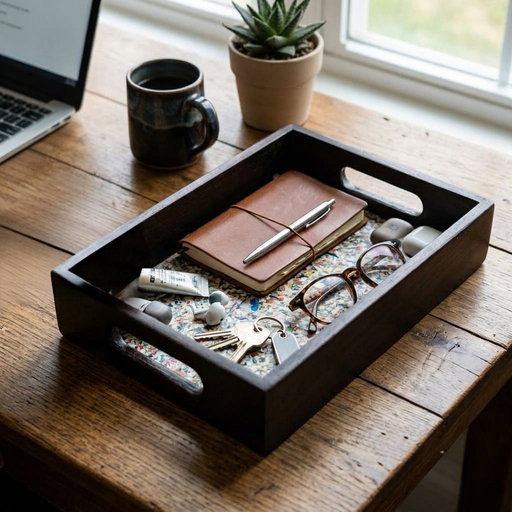 Recycled | Chipboard Serving Tray | Small | 1 Pc | 2 Handle Colours to Choose | Black & Brown