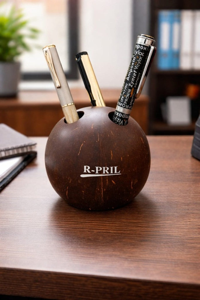 Recycled | Coconut Shell Desk Organizer | 3 in One