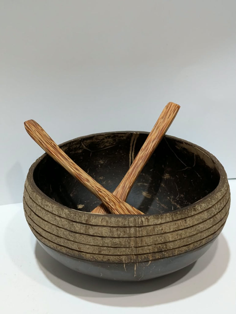 Recycled | Coconut Shell Round Bowl | Large | With fork and spoon