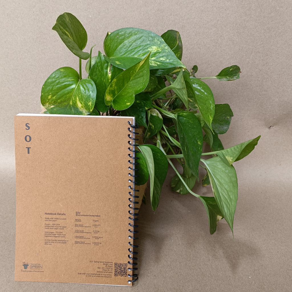 SOT Notebook Diary | Spiral | 50 pages | Single Line Ruling | A5 | Recycled Pages | Set of 5