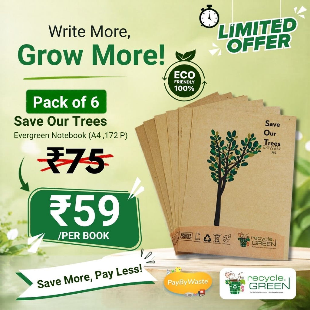 SOT Evergreen | Pack of 6 & 12 | Recycled Paper Notebook | A4 & B5 | 172 pages | Mix ruling