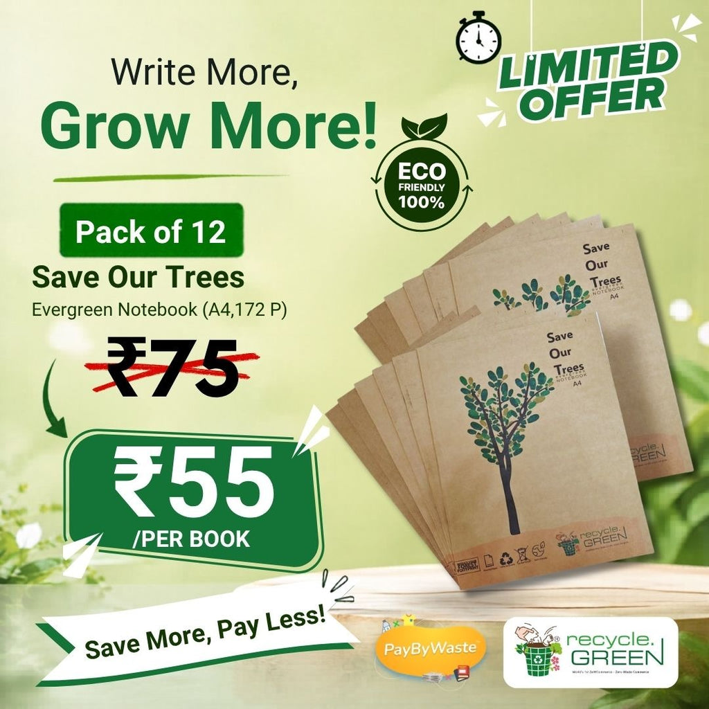 SOT Evergreen | Pack of 6 & 12 | Recycled Paper Notebook | A4 & B5 | 172 pages | Mix ruling