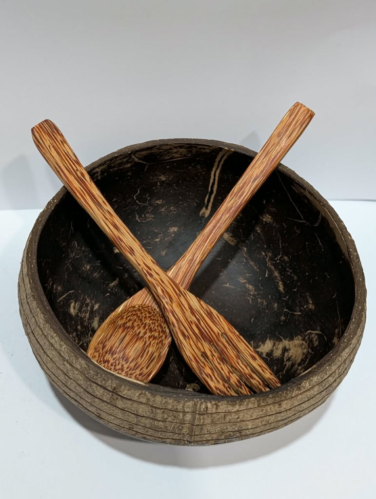 Recycled | Coconut Shell Round Bowl | Large | With fork and spoon