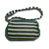 Small duffle bag recycled from waste plastic bags - black& white stripes with green border