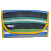 Clutch type purse recycled from waste plastic bags - black green blue with yellow border