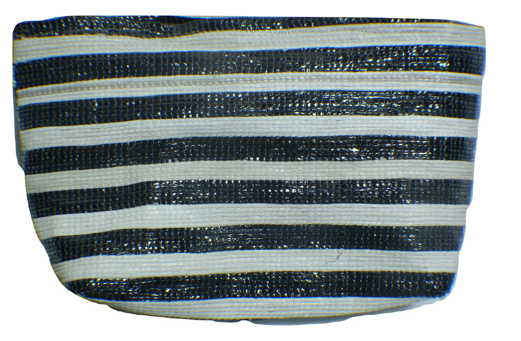 Purse recycled from waste plastic bags - black and white stripes