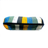 Small pencil pouch recycled from waste plastic bags - blue black yellow white vertical stripes