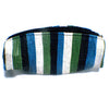 Small pencil pouch recycled from waste plastic bags -white green black blue vertical stripes