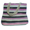 Medium Carry Bag recycled  from waste plastic bags - pink black and white stripes