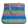 Medium Carry Bag recycled  from waste plastic bags - green pink blue stripes