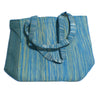 Small carry bag recycled from waste plastic bags - blue green stitched