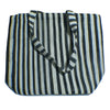 Small carry bag recycled from waste plastic bags - black white vertical stripes