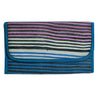 Clutch type purse recycled from waste plastic bags - multicolor stripes pink white  black blue