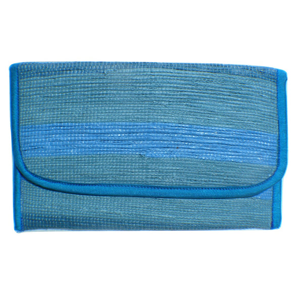 Clutch type purse recycled from waste plastic bags - blue colour stripes