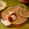 MORALFINRE - RED & CREAM ROSES AND CRYSTAL BEADS LUMBA RAKHI - WITH A GIFT OF A TREE!