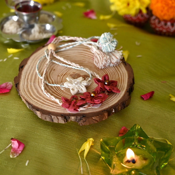 MORALFIBRE - RED & CREAM CHAMELI RAKHI FOR BHAIYA & BHABHI -  WITH A GIFT OF A TREE!