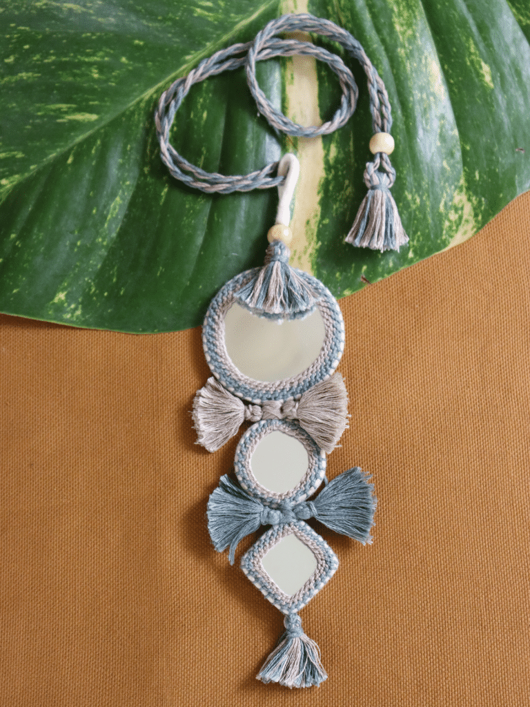 MORALFIBRE - 3 MIRRORS NECKLACE – GREY BLUE & CREAM