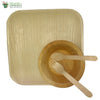 Set of 10 areca squr plate 10"+bowl+wooden spoon+fork biodegradable compostable microwv+freezer safe