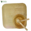 Set of 10 areca squr 12"+bowl+small wooden spoon+fork biodegrdble compostble microwv+freezer safe