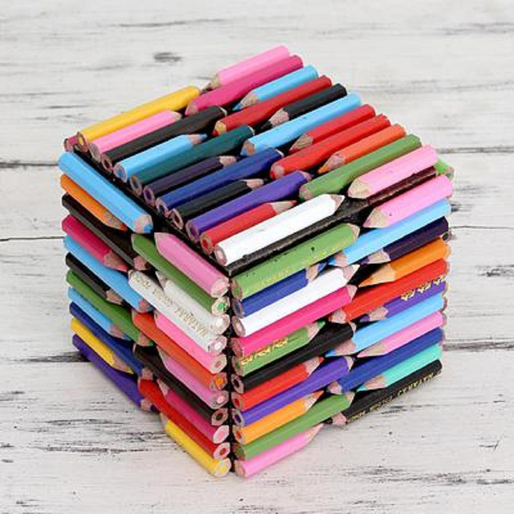 Beautiful Colourful Box (square size) made out of waste colour pencils - saving land pollution