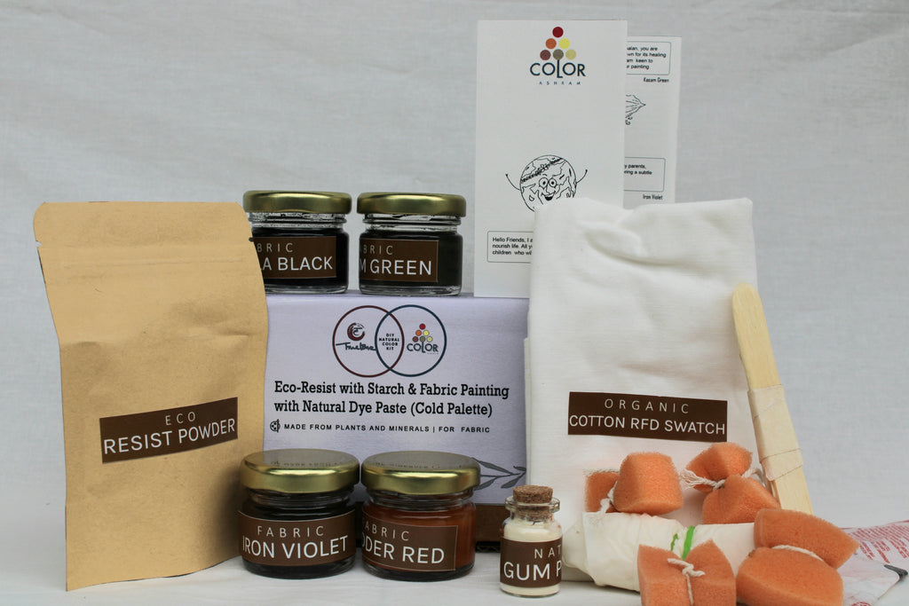 Organic Herbal Eco-Resist with Starch & Fabric Painting with Natural Dye Paste (Cold Palette)