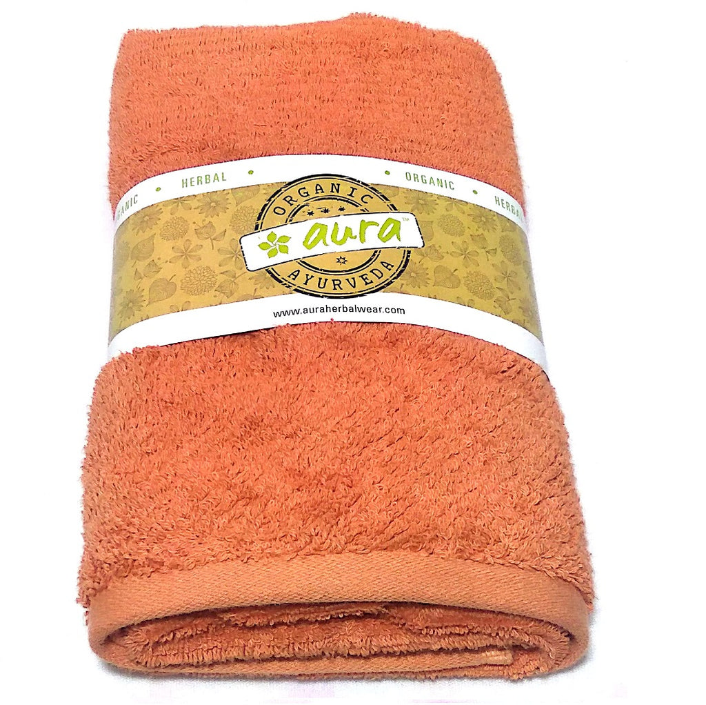 Organic Herbal Dyed Hand Towel Cotton Terry Fabric 40" x 18"-Pomo orange