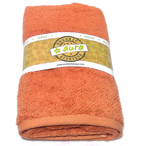 Organic Herbal Dyed Hand Towel Cotton Terry Fabric 40" x 18"-Pomo orange
