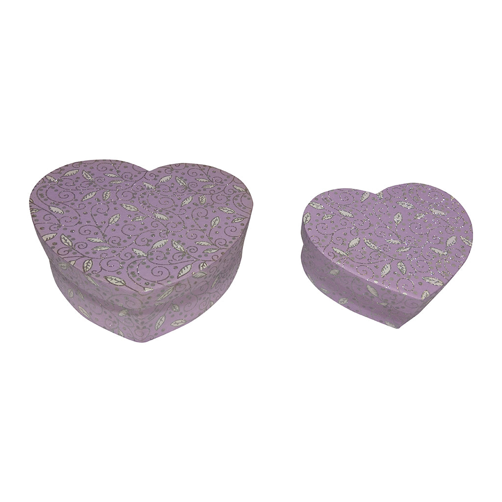 Heart Shaped Gift Boxes (Set of 2) Handmade from Khadi (Cotton Waste) Paper Leaf Design
