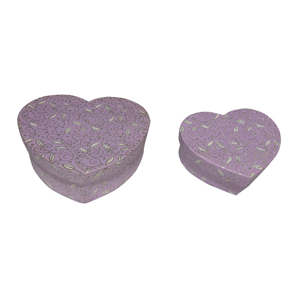 Heart Shaped Gift Boxes (Set of 2) Handmade from Khadi (Cotton Waste) Paper Leaf Design