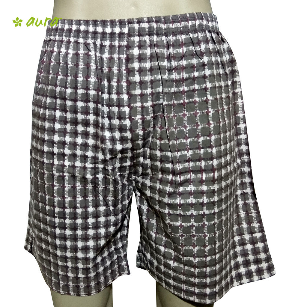 Organic herbal dyed unisex innerwear boxer long caro print popline