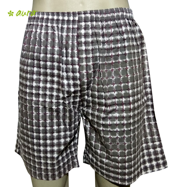 Organic herbal dyed unisex innerwear boxer long caro print popline