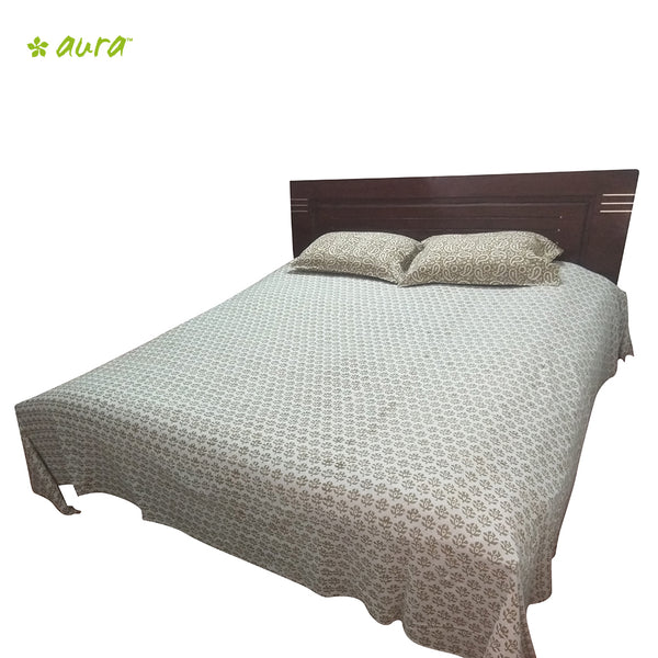 Organic Herbal Dyed Double Bed Sheet popline butta block print kasam olive